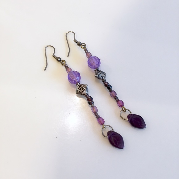 Jewelry - Purple Silver Tone Beaded Drop Dangle Earrings